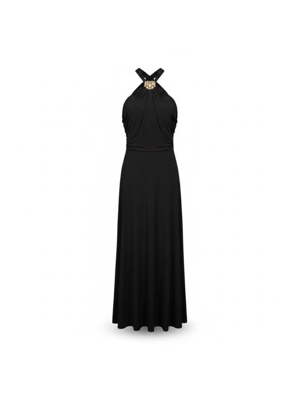 Zara Womens Black Maxi Dress With Embellished Halter Neck Elegant Design Size S